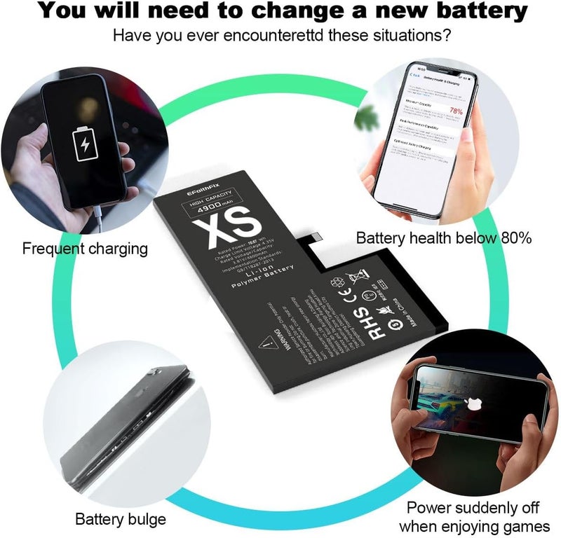 EFAITHFIX 4900mAh Upgraded Replacement Battery Compatible with iPhone Xs, High Capacity New 0 Cycle A+ Battery Replacement for iPhone Model A1920 A2097 A2098 A2099 A2100 with Complete Repair Tool Kit - Image 5